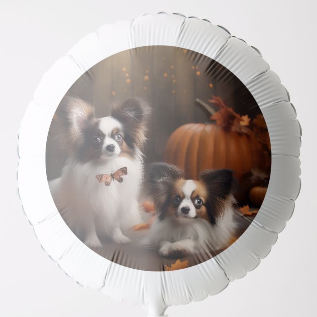 Papillon Puppy Autumn Delight Pumpkin Balloon (Front)