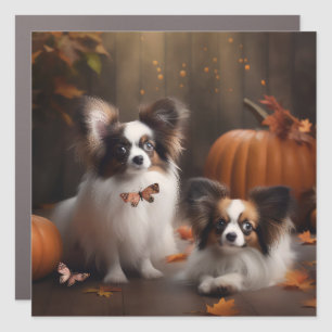 Papillon Puppy Autumn Delight Pumpkin Car Magnet