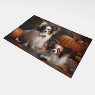 Papillon Puppy Autumn Delight Pumpkin Doormat