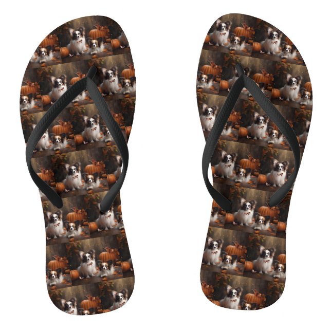 Papillon Puppy Autumn Delight Pumpkin Flip Flops (Footbed)