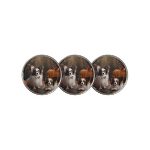Papillon Puppy Autumn Delight Pumpkin Golf Ball Marker