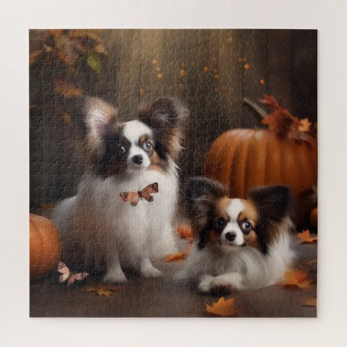 Papillon Puppy Autumn Delight Pumpkin Jigsaw Puzzle