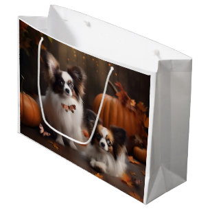 Papillon Puppy Autumn Delight Pumpkin Large Gift Bag