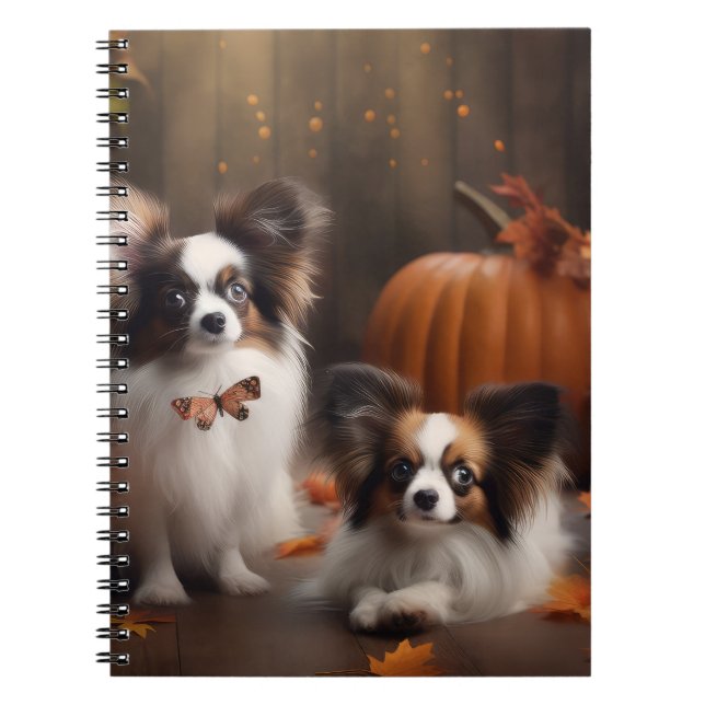 Papillon Puppy Autumn Delight Pumpkin Notebook (Front)