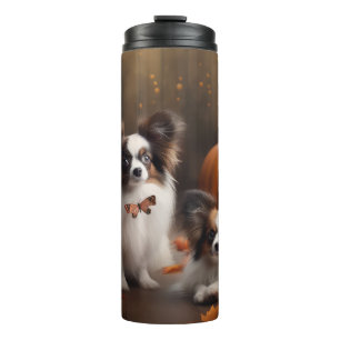 Papillon Puppy Autumn Delight Pumpkin Thermal Tumbler