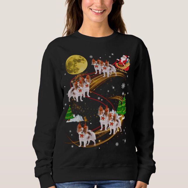 Papillon Reindeer Christmas Dog Riding Santa Xmas  Sweatshirt (Front)