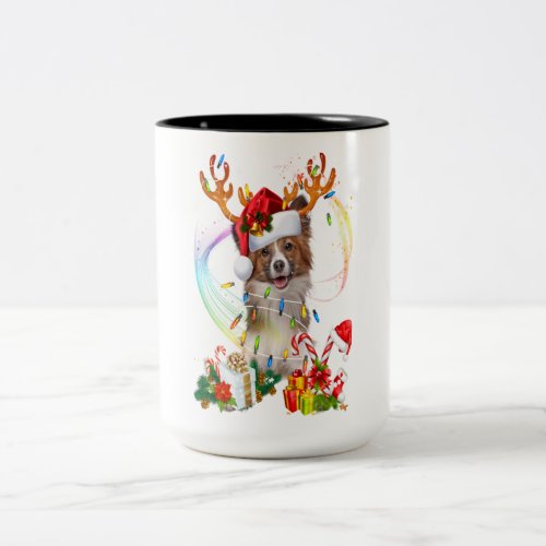 Papillon Reindeer Christmas Lights Funny Dog Xmas Two_Tone Coffee Mug