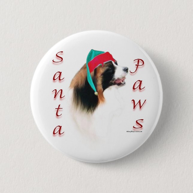 Papillon Santa Paws Pinback Button (Front)
