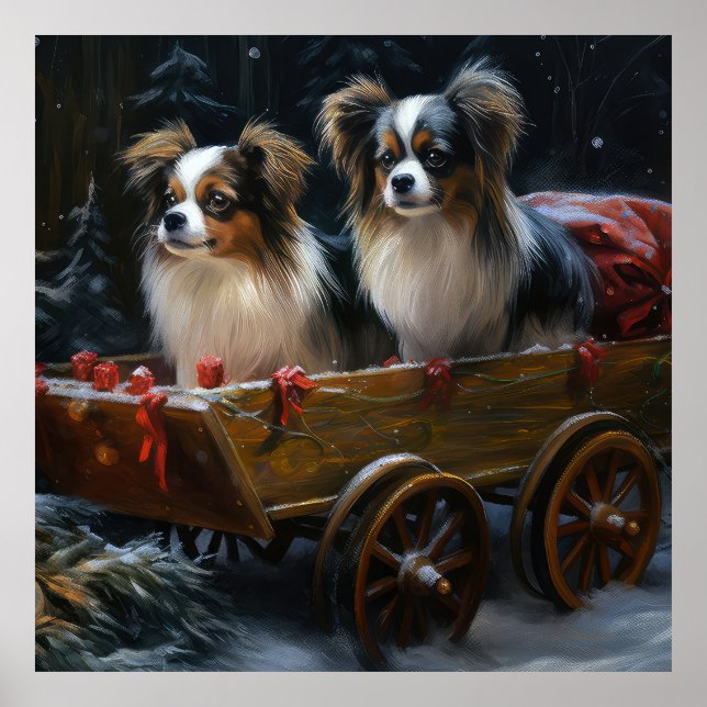 Papillon Snowy Sleigh Christmas Decor  (Front)