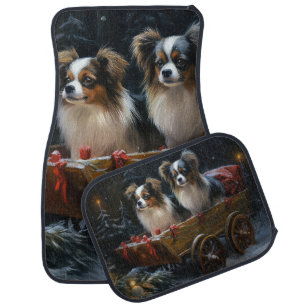Papillon Snowy Sleigh Christmas Decor Car Floor Mat