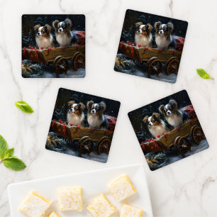 Papillon Snowy Sleigh Christmas Decor Coaster Set
