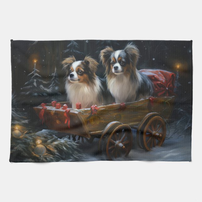 Papillon Snowy Sleigh Christmas Decor  Kitchen Towel (Horizontal)