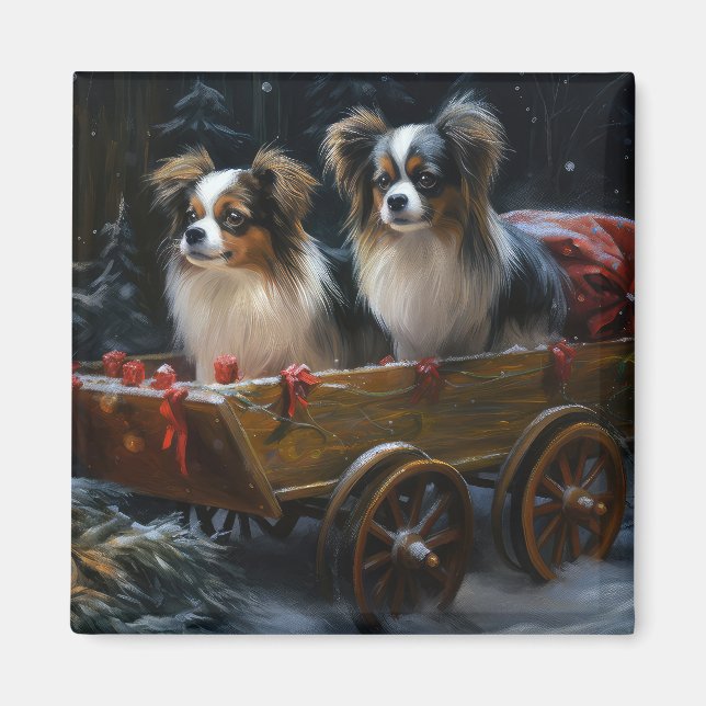 Papillon Snowy Sleigh Christmas Decor  Magnet (Front)