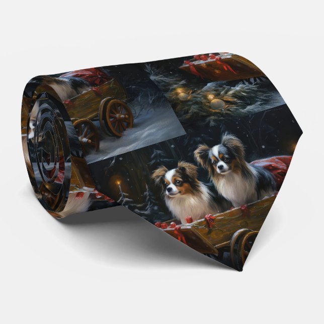 Papillon Snowy Sleigh Christmas Decor  Neck Tie (Rolled)