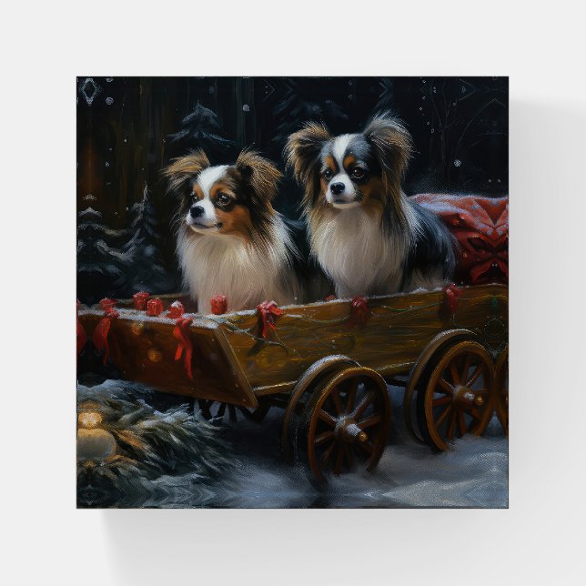 Papillon Snowy Sleigh Christmas Decor  Paperweight (Front)