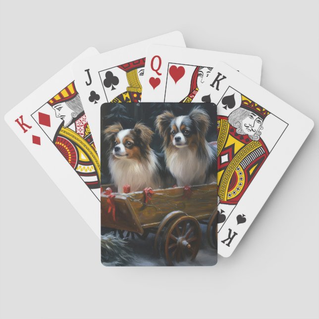 Papillon Snowy Sleigh Christmas Decor  Poker Cards (Back)