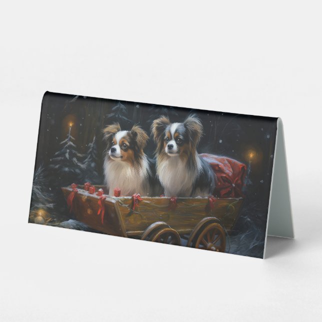 Papillon Snowy Sleigh Christmas Decor  Table Tent (Front)