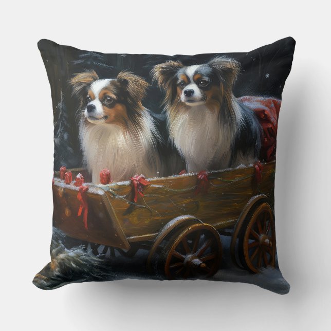 Papillon Snowy Sleigh Christmas Decor  Throw Pillow (Front)