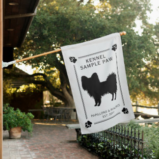 Papillon Toy Breed Dog Silhouette With Custom Text House Flag