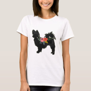 Papillon Toy Dog Breed Boho Floral Silhouette T-Shirt