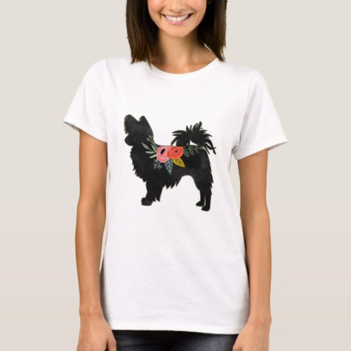 Papillon Toy Dog Breed Boho Floral Silhouette T_Shirt