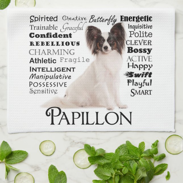 Papillon Traits Kitchen Towel (Folded)