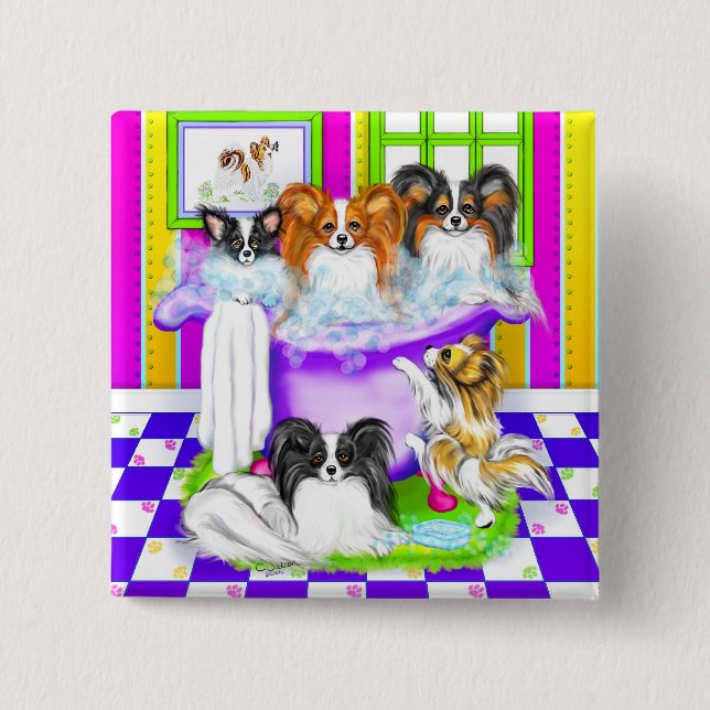 Papillon Tub Full Pinback Button (Front)