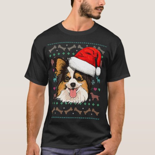 Papillon Ugly Christmas Dog Santa Hat Xmas Boys Ki T_Shirt