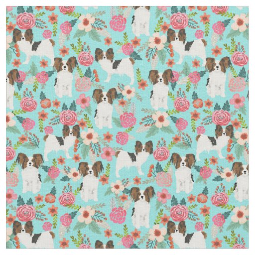 papillon vintage florals mint dog fabric