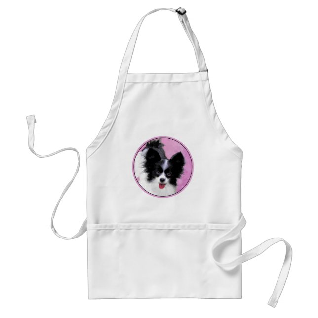 Papillon (White and Black) Painting - Dog Art Adult Apron (Front)