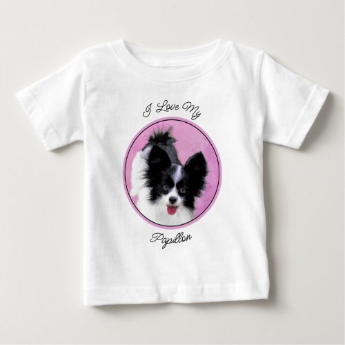 Papillon White and Black Painting _ Dog Art Baby T_Shirt