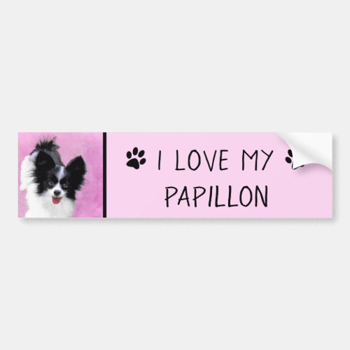 Papillon White and Black Painting _ Dog Art Bumper Sticker