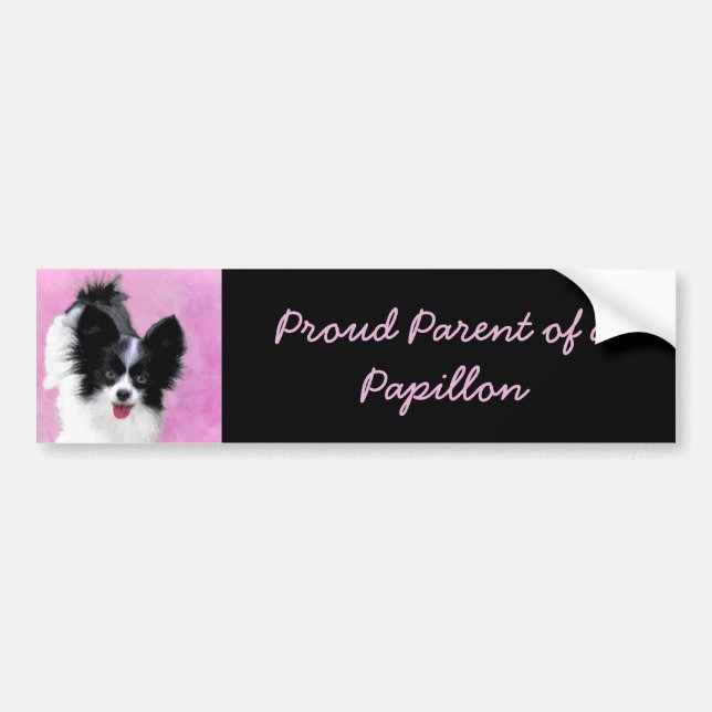 Papillon (White and Black) Painting - Dog Art Bumper Sticker (Front)
