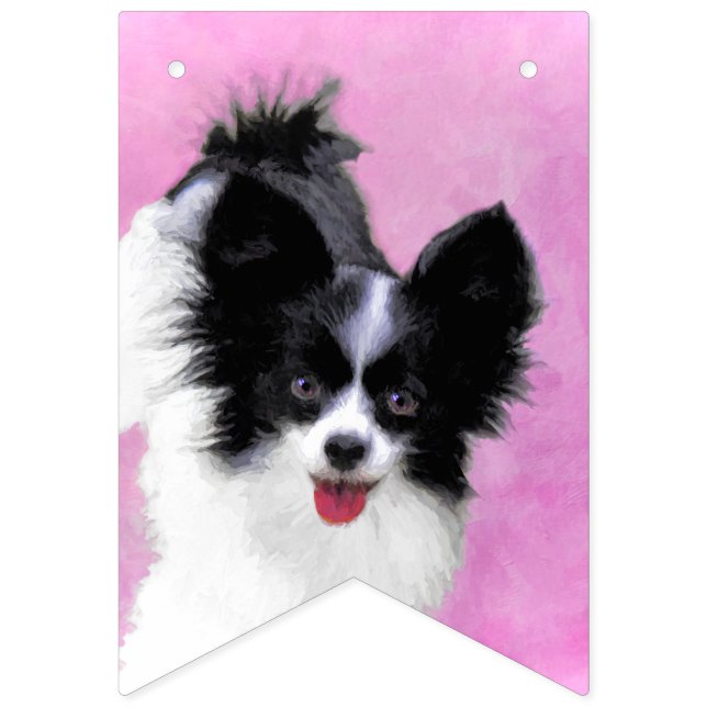 Papillon (White and Black) Painting - Dog Art Bunting Flags (First Flag)