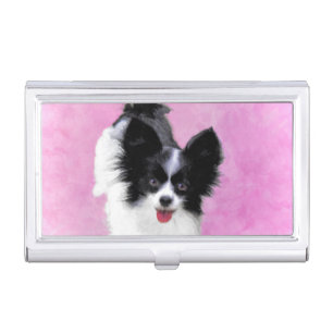 Papillon (White and Black) Painting - Dog Art Business Card Case