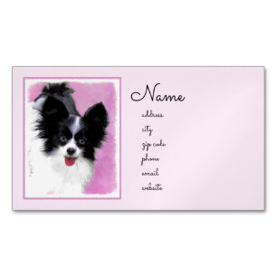 Papillon (White and Black) Painting - Dog Art Business Card Magnet