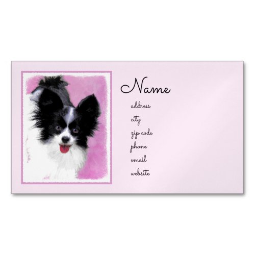 Papillon White and Black Painting _ Dog Art Business Card Magnet