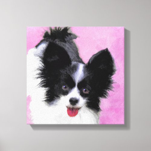 Papillon White and Black Painting _ Dog Art Canvas Print