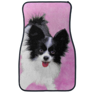 Papillon (White and Black) Painting - Dog Art Car Floor Mat
