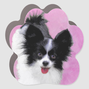 Papillon (White and Black) Painting - Dog Art Car Magnet