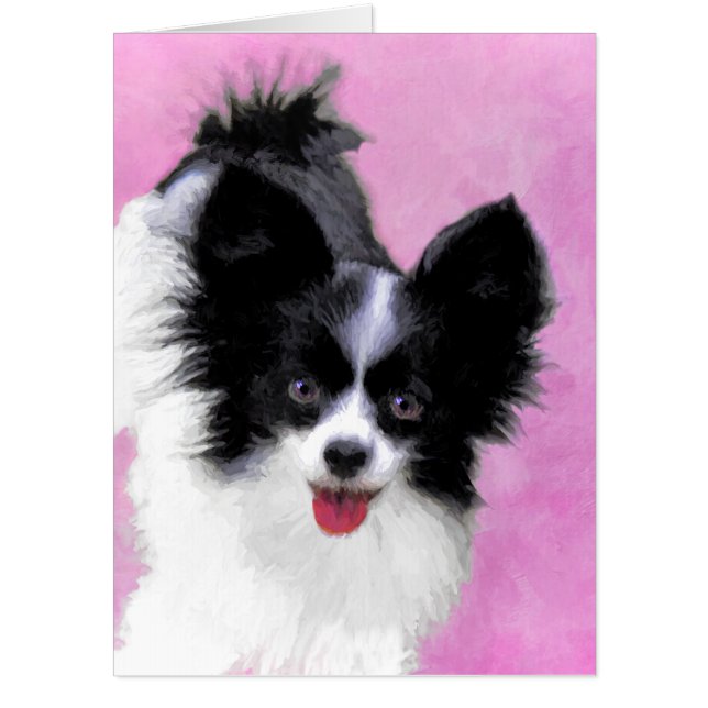 Papillon (White and Black) Painting - Dog Art Card (Front)