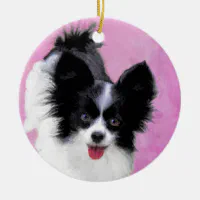 Papillon (White and Black) Painting - Dog Art Silver Plated