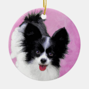 Papillon (White and Black) Painting - Dog Art Ceramic Ornament