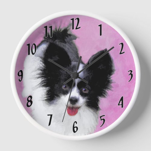 Papillon White and Black Painting _ Dog Art Clock