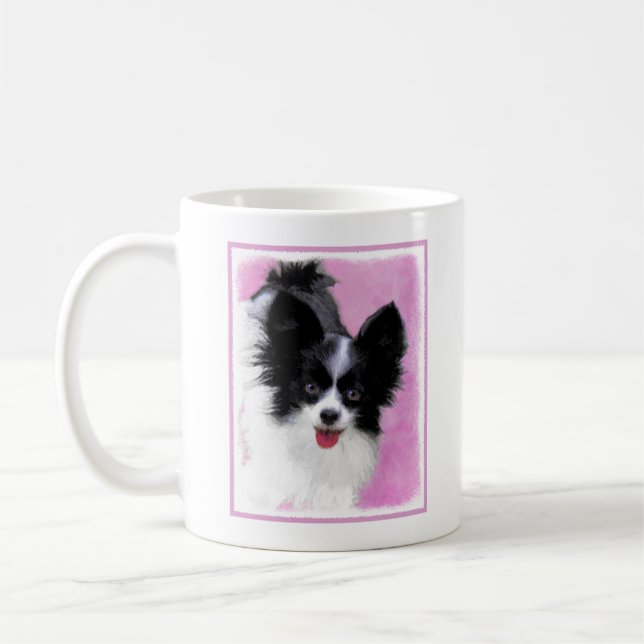 Papillon (White and Black) Painting - Dog Art Coffee Mug (Left)