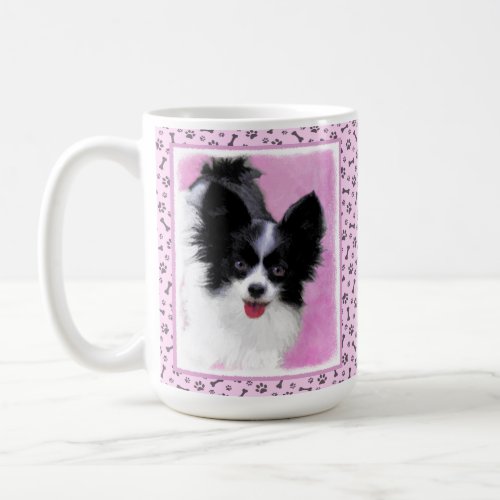 Papillon White and Black Painting _ Dog Art Coffee Mug