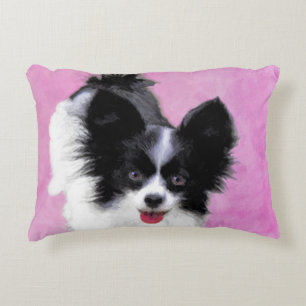 Papillon (White and Black) Painting - Dog Art Decorative Pillow