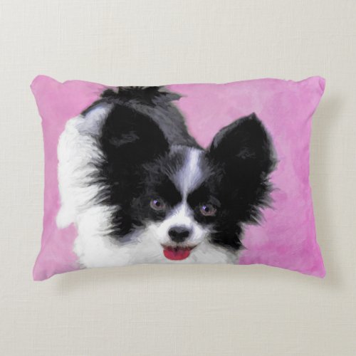 Papillon White and Black Painting _ Dog Art Decorative Pillow