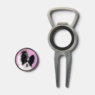 Papillon (White and Black) Painting - Dog Art Divot Tool