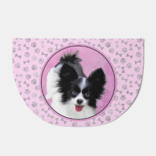 Papillon (White and Black) Painting - Dog Art Doormat